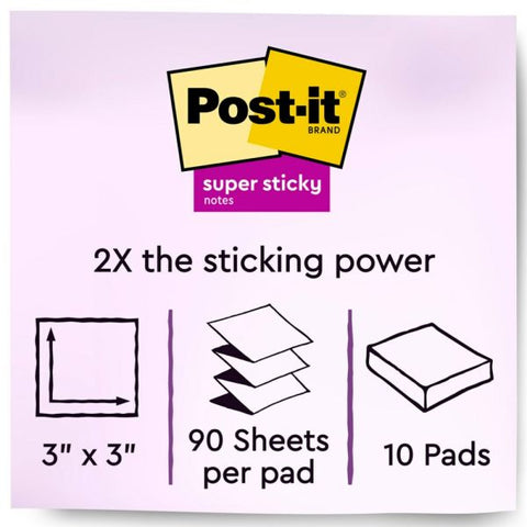 Post-it Super Sticky Pop-Up Dispenser Notes, 3" x 3", Energy Boost Collection, Pack Of 10 Pads