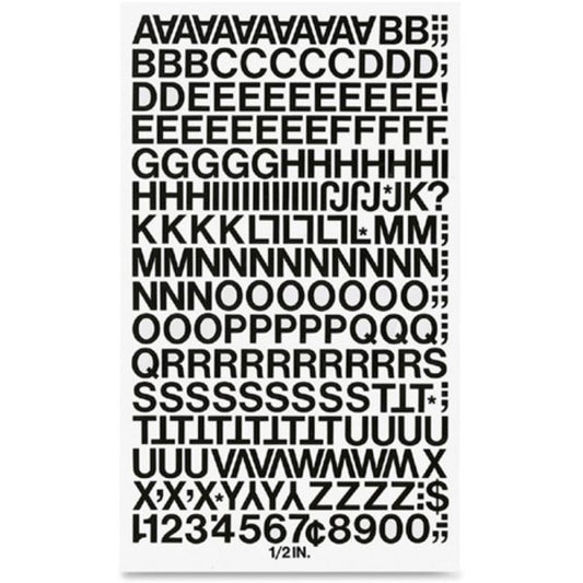 Chartpak Press-On Vinyl Letters and Numbers, Self Adhesive, Black, 0.5"h, 201/Pack