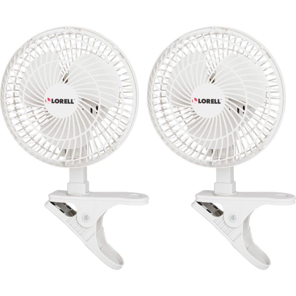 Lorell Clip-On Personal Fan 152.4 mm Diameter - 2 Speed - Adjustable Tilt Head - 9.5" Height x 7.9" Width x 6" Depth - White