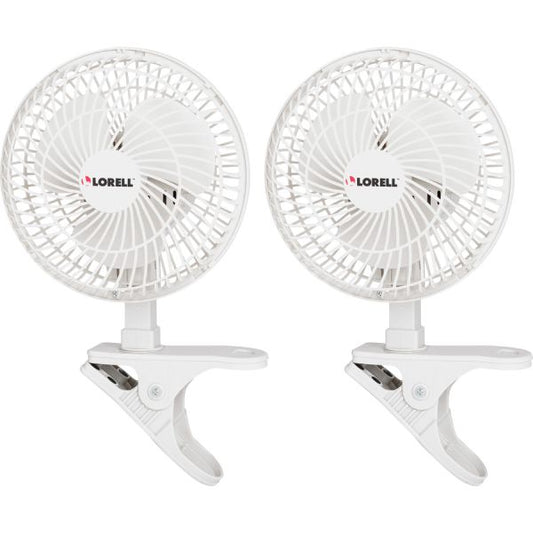 Lorell Clip-On Personal Fan 152.4 mm Diameter - 2 Speed - Adjustable Tilt Head - 9.5" Height x 7.9" Width x 6" Depth - White