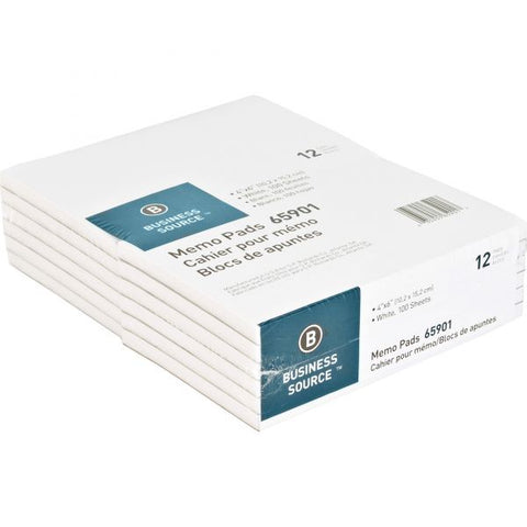 Business Source 65901 Memo Pad 100 Sheet(s) - 15 lb - Unruled - 4" x 6" - 1 Dozen - White