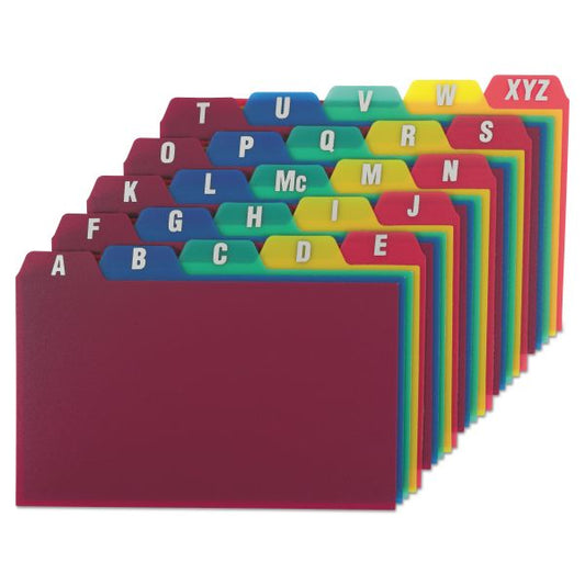 Oxford Durable Poly A-Z Card Guides, 1/5-Cut Top Tab, A to Z, 3 x 5, Assorted Colors, 25/Set