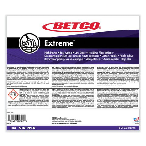 Betco Extreme Floor Stripper, Lemon Scent, 5 gal Bag-in-Box