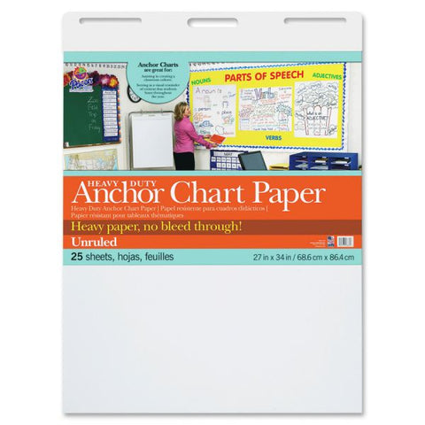 Pacon Heavy-Duty Anchor Chart Paper 27" x 34" - White - 25 Sheets/ Chart - 4 Charts/ Carton