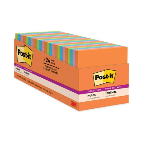 Post-it Notes Super Sticky Pads in Energy Boost Collection Colors, Cabinet Pack, 3" x 3", 70 Sheets/Pad, 24 Pads/Pack