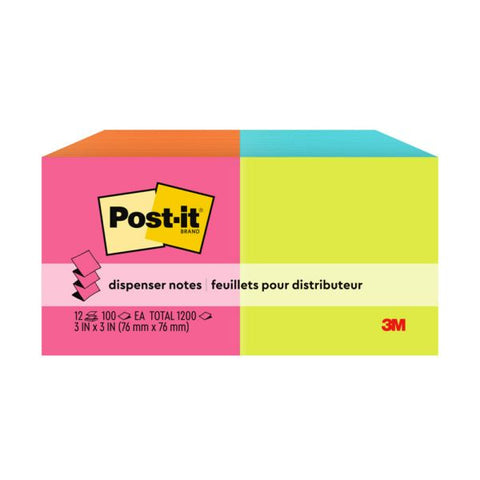 Post-it Dispenser Notes Original Pop-up Refill, Poptimistic Collection Alternating-Color Value Pack, 3" x 3", 100 Sheets/Pad, 12 Pads/Pack