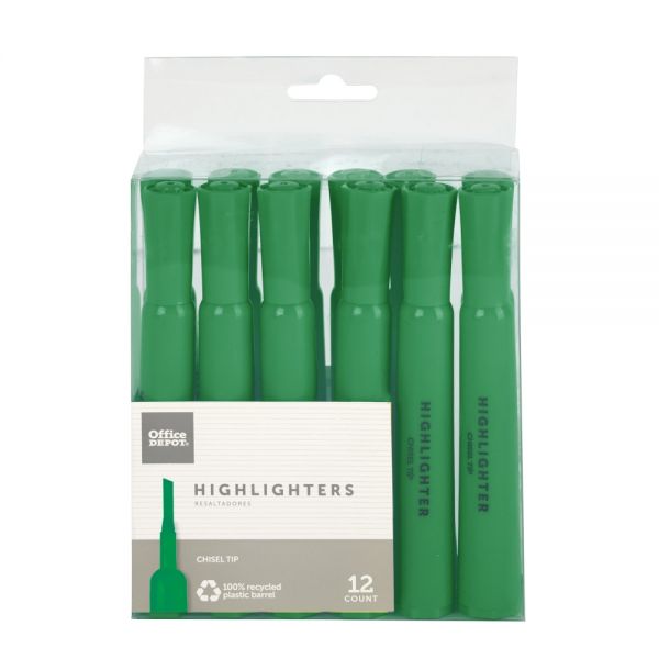 Chisel-Tip Highlighter, 100% Recycled Plastic, Green, Pack Of 12