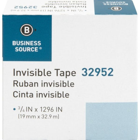 Business Source Premium Invisible Tape Refill, 3/4" x 1296", 1" Core, 1 Each 0.75" x 108 ft - 1" Core - Writable Surface - 1 Roll - Clear