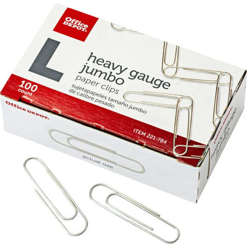 Jumbo Paper Clips, 1-7/8", 20-Sheet Capacity, Silver, 100 Clips Per Box, Pack Of 5 Boxes