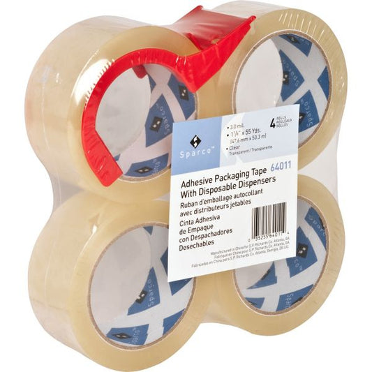 Sparco Heavy Duty 2" Packing Tape with Dispenser 2" x 55 yds - 3" Core - 3.0 mil Thickness - Clear - 4/ Pack - Includes Dispenser