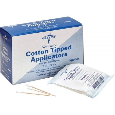 Medline Non-Sterile Cotton Tip Swabs 3" Length - 1,000/ Box - Latex-Free