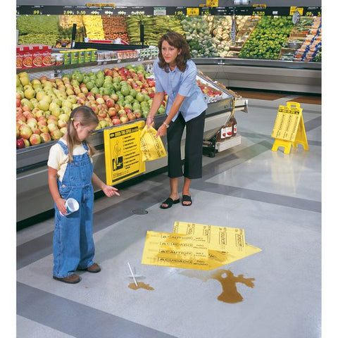 Rubbermaid Commercial Over-the-Spill Large Refill Pads 12 / Carton - Caution Wet Floor, cuidado Piso Mojado Print/Message - 16.5" Width - Rectangular Shape - Slip Resistant, Strong, Absorbent, Chemical Resistant - Polypropylene - Yellow