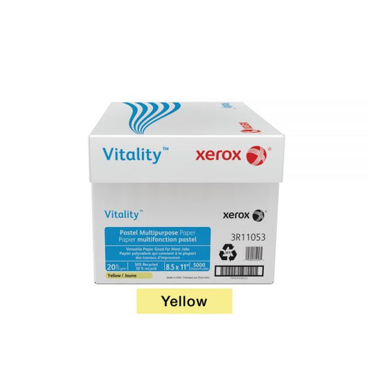 Xerox Vitality Pastel Colored Multi-Use Print & Copy Paper, Letter Size (8 1/2" x 11"), 20 Lb, FSC Certified, 30% Recycled, Yellow, 500 Sheets Per Ream, Case Of 10 Reams