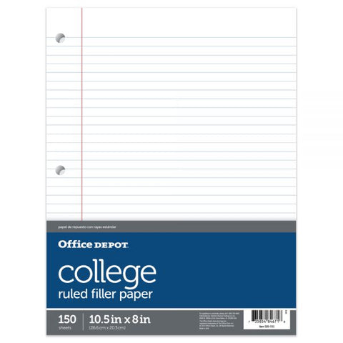 Notebook Filler Paper, College-Ruled, 8" x 10 1/2", White, Pack Of 150 Sheets