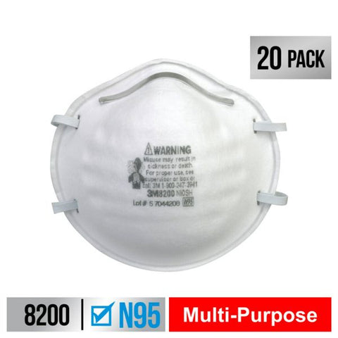 3M 8200 N95 Sanding and Fiberglass Respirator, White, 8200H20-DC, Pack of 20