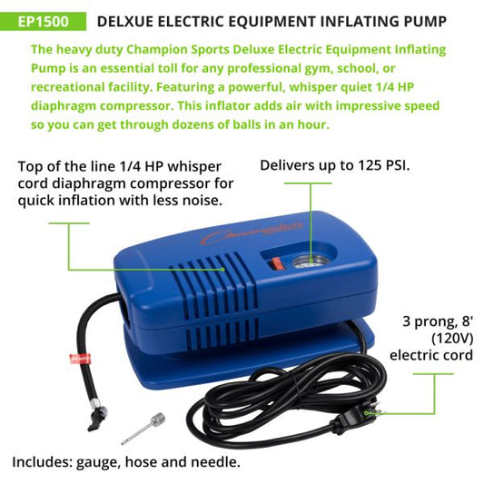 Champion Sports Electric Inflating Pump w/Gauge, Hose & Needle, .25hp Compressor