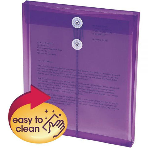 Smead Poly String and Button Interoffice Envelopes, Open-End (Vertical), 9.75 x 11.63, Transparent Purple, 5/Pack