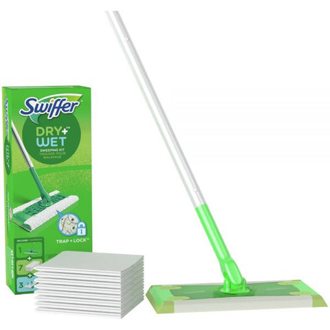 Swiffer Sweeper Dry + Wet Starter Kit, 46"H x 10"W x 8"D, Silver/Green