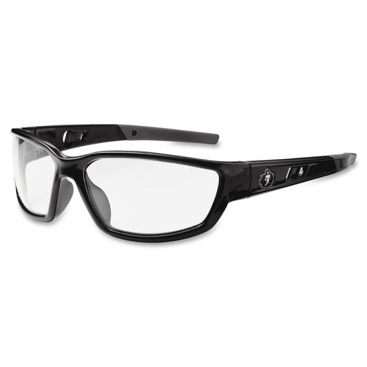 Ergodyne Kvasir Clear Lens Safety Glasses Medium Size - Nylon Frame, Polycarbonate Temple, Polycarbonate Lens - 12 / Carton - Black