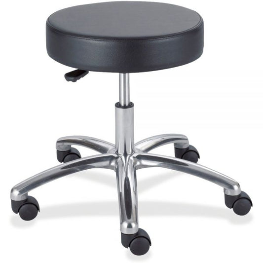 Safco Pneumatic Lab Stool, Backless, Supports Up to 250 lb, 17" to 22" Seat Height, Black Seat, Chrome Base