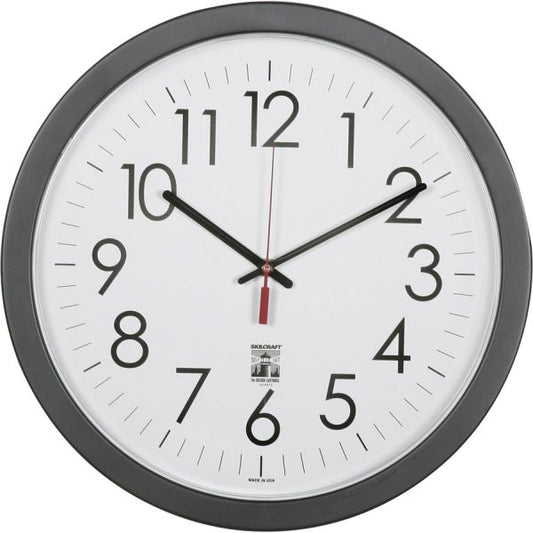 SKILCRAFT Round Self Set Wall Clock 14.50" Diameter - Analog - Quartz - Requires 1 "AA" Battery