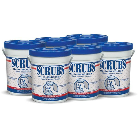 SCRUBS Hand Cleaner Towels, 10" x 12", Blue/White, Citrus Scent, 72/Bucket, 6 Buckets/Carton