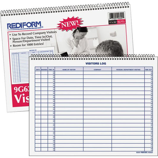 Rediform Visitor's Log Book 50 Sheet(s) - Wire Bound - 1 Part - 11" x 8.50" Sheet Size - White - White Sheet(s) - Blue Print Color - Recycled - 1 Each