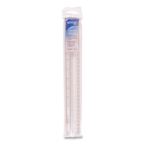 Westcott 12" Magnifying Ruler, Standard/Metric, Plastic, Clear