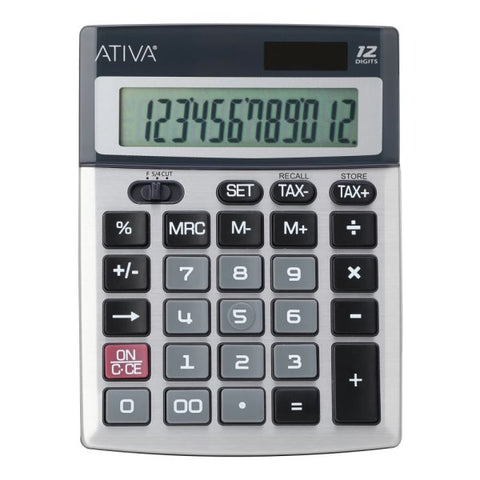 Ativa 12-Digit Desktop Calculator, Silver/Black