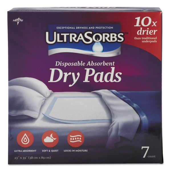 Medline Ultrasorbs Disposable Dry Pads, 23" x 35", White, 7/Box, 6/Carton