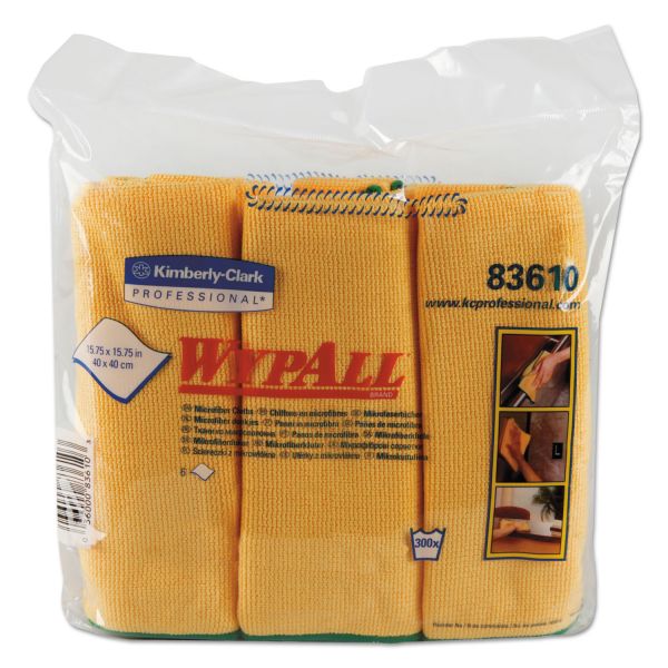 WypAll Microfiber Cloths, Reusable, 15.75 x 15.75, Yellow, 24/Carton