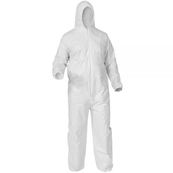 KleenGuard A35 Liquid and Particle Protection Coveralls, Zipper Front, Hooded, Elastic Wrists and Ankles, 2X-Large, White, 25/Carton