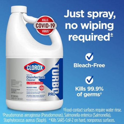 Clorox Turbo Pro Bleach-Free Disinfectant Cleaner for Sprayer Devices, 121 Oz, Case Of 3