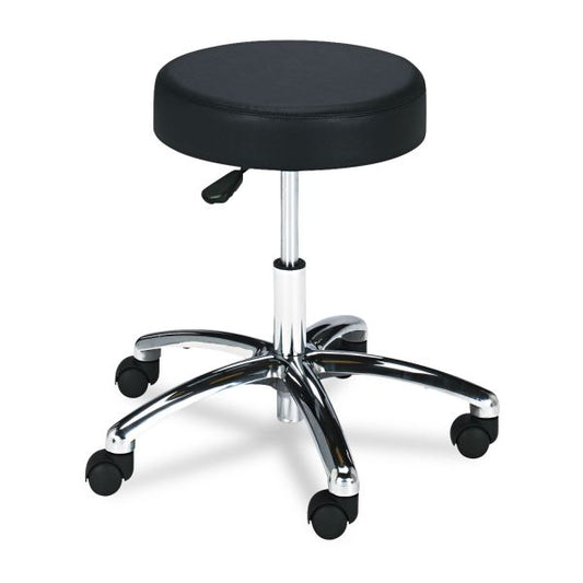 Safco Pneumatic Lab Stool, Backless, Supports Up to 250 lb, 17" to 22" Seat Height, Black Seat, Chrome Base