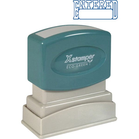 Xstamper ENTERED Open Space Title Stamp Message Stamp - "ENTERED" - 0.50" Impression Width x 1.62" Impression Length - 100000 Impression(s) - Blue - Recycled - 1Each