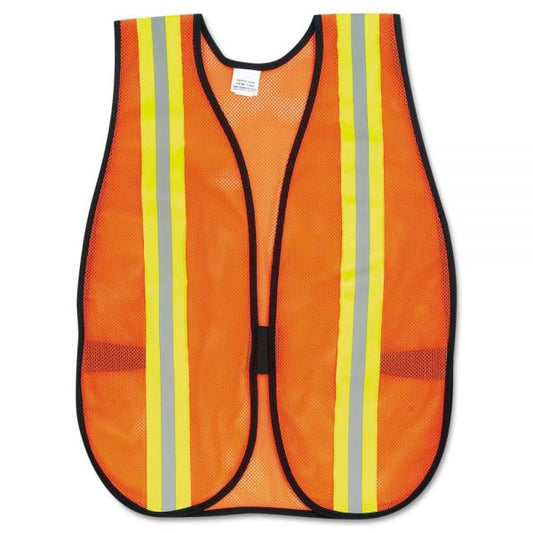 MCR Safety Orange Safety Vest, 2" Reflective Strips, Polyester, Side Straps, One Size Fits All, Bright Orange