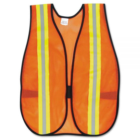 MCR Safety Orange Safety Vest, 2" Reflective Strips, Polyester, Side Straps, One Size Fits All, Bright Orange