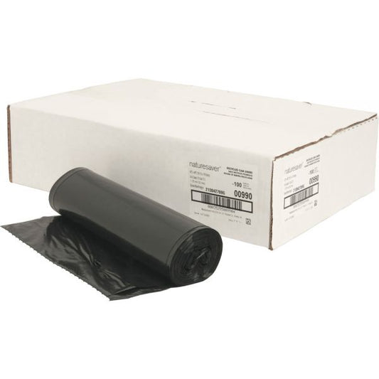 Nature Saver 45 Gallon Trash Bags, Black, Low-Density, 1.25 mil, 100/Carton Black Garbage Bag - Low-Density - 1.25 mil Thickness - 45 Gallon Capacity - 100/ Carton