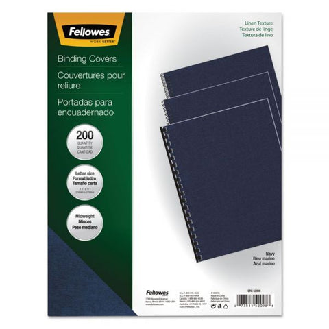 Fellowes Expressions Linen Texture Presentation Covers for Binding Systems, Navy, 11 x 8.5, Unpunched, 200/Pack