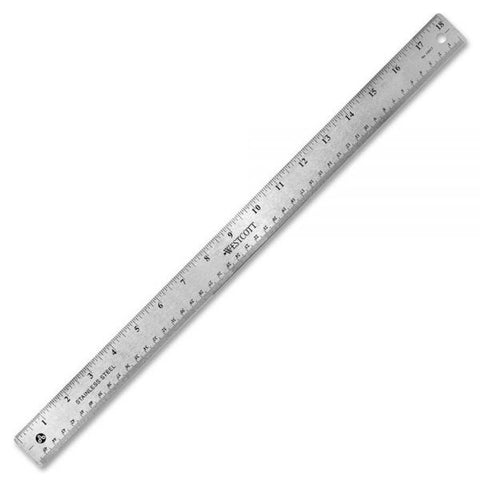 Westcott Stainless Steel Office Ruler With Non Slip Cork Base, Standard/Metric, 18" Long