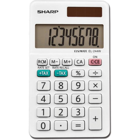 Sharp EL-244WB 8 Digit Professional Pocket Calculator Extra Large Display, Durable, Rubber Key, Dual Power, 3-Key Memory, Automatic Power Down - 8 Digits - LCD - White - 1 Each