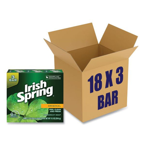 Irish Spring Bar Soap, Clean Fresh Scent, 3.75oz, 3 Bars/Pack, 18 Packs/Carton