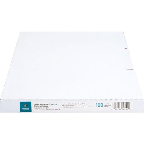 Business Source Top Loading Sheet Protectors Letter - 8 1/2" x 11" - Economy (2.4 mil) - 3-Hole Punch - Clear - 100/ Box