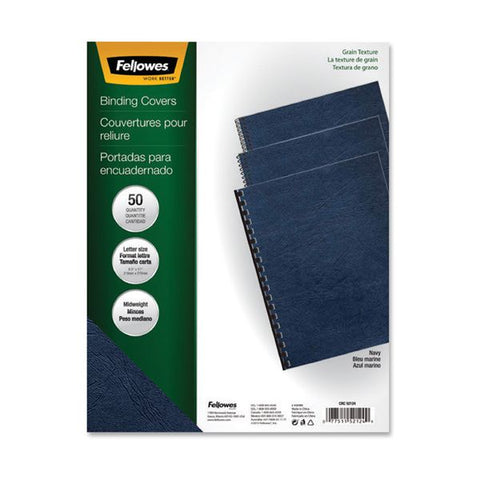 Fellowes Classic Grain Texture Binding System Covers, 11 x 8.5, Navy, 50/Pack