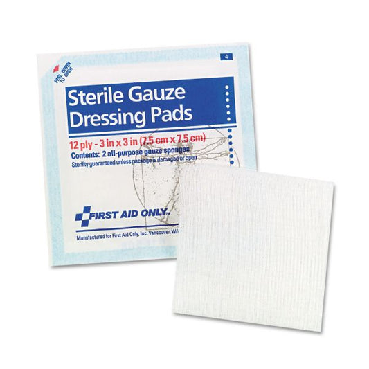 First Aid Only SmartCompliance Gauze Pads, Sterile, 12-Ply, 3 x 3, 5 Dual-Pads/Pack