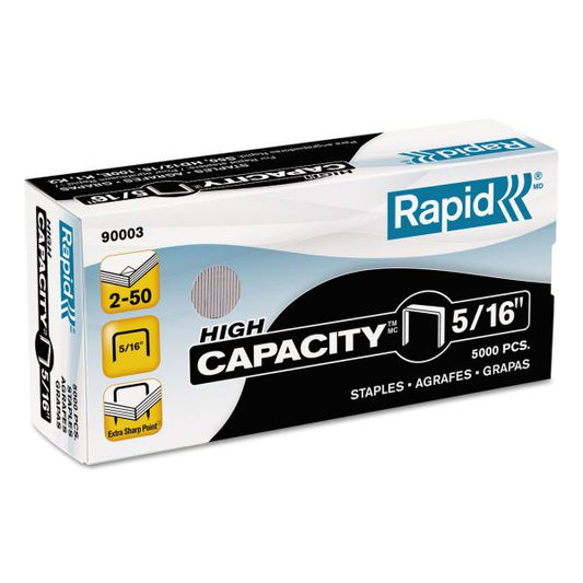 Rapid High Capacity Staples, 0.31" Leg, 0.5" Crown, Steel, 5,000/Box