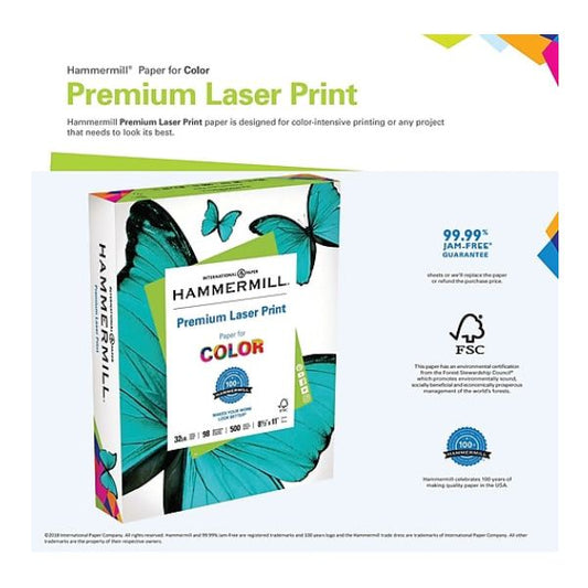 Hammermill Paper for Color 8.5x11 Inkjet, Laser Copy & Multipurpose Paper - White Letter - 8.50" x 11" - 32 lb - 500 Sheets/ Ream - 98 GE Brightness - White