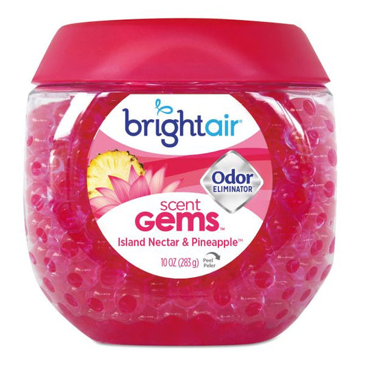 BRIGHT Air Scent Gems Odor Eliminator, Island Nectar and Pineapple, Pink, 10 oz Jar, 6/Carton