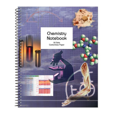 Chem Labbbk Carbonless 11"x8.5" 50 Sets, Not Numbered Case of 12 Sets of Spiral Lab Notebooks, 11"x8.5", 50 sets of Blue/White 15# carbonless Paper, chemistry Laminated cover, 4 sq/inch layout