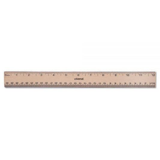 Universal Flat Wood Ruler w/Double Metal Edge, Standard, 12" Long, Clear Lacquer Finish